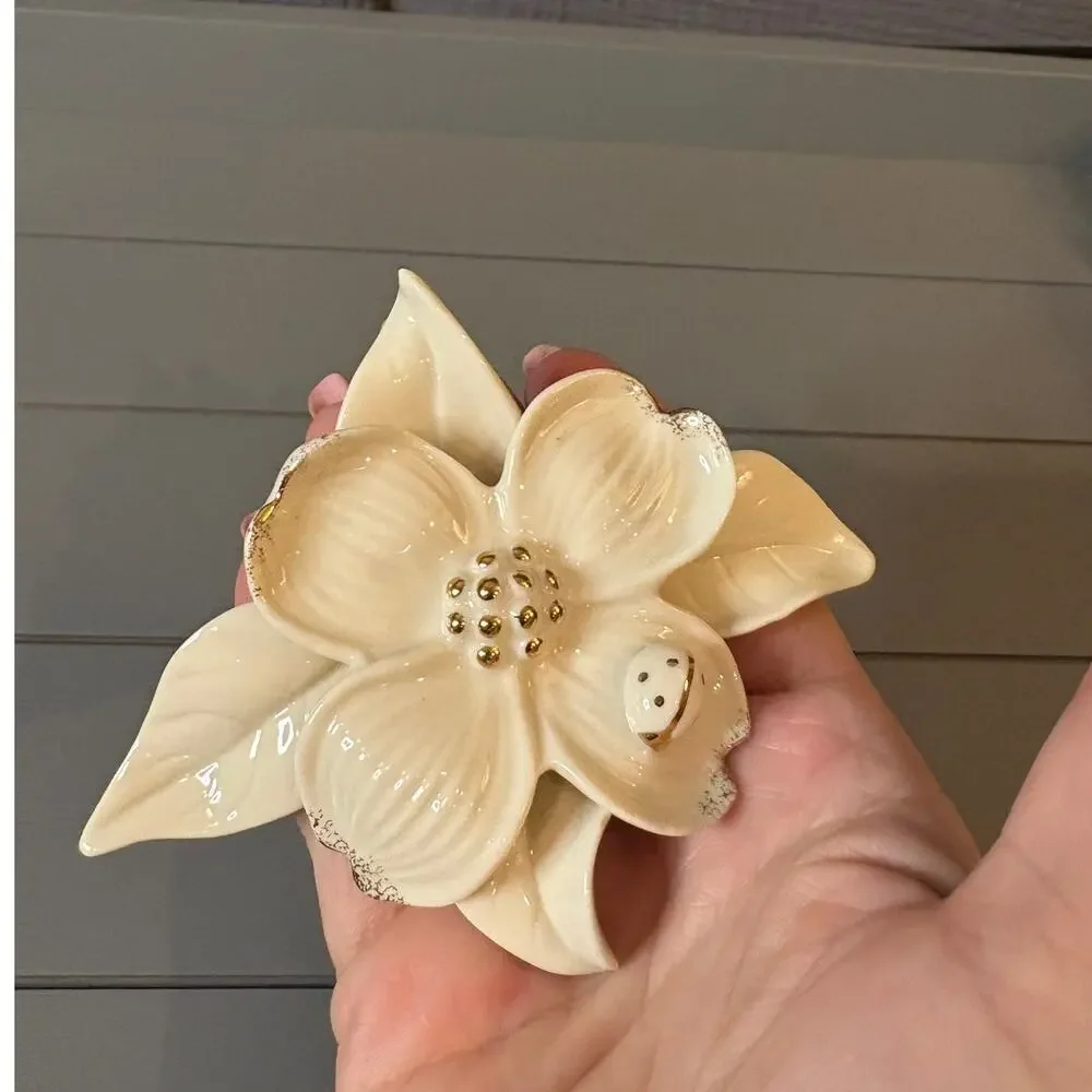 Lenox Classic Dogwood Flower with Ladybug Gold Highlights Cream Porcelain